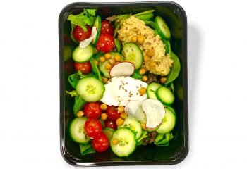 Nourishes Caesar  Bowl Tahini Dressing Chickpea Croutons Goat Cheese