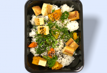 Sesame roasted Tofu with Steamed rice (Vegan)