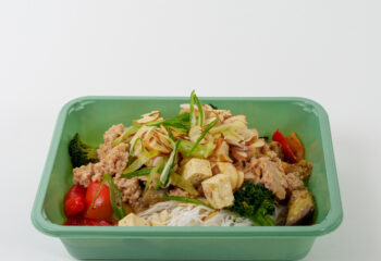 Pork and roasted tofu teriyaki Rice Noodle Bowl