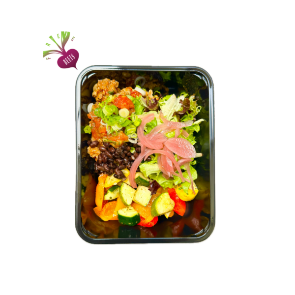 Minced beef taco bowl with steamed vegetables