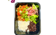 Minced beef taco bowl with steamed vegetables and rice